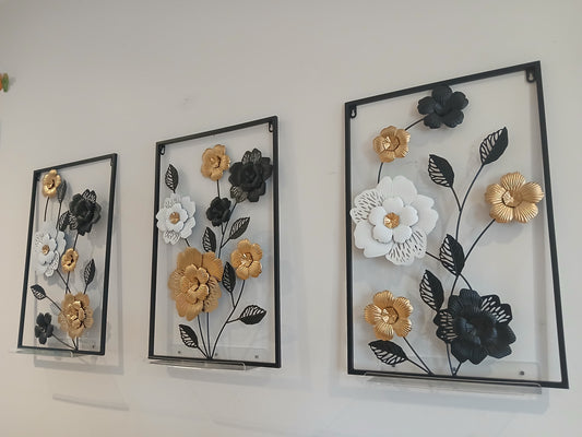 Black, White & Gold Metal Floral Wall Art