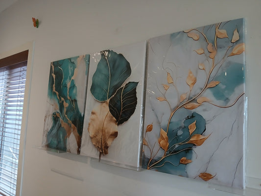 Abstract Floral Marble Green & Gold Canvas Prints Wall Art