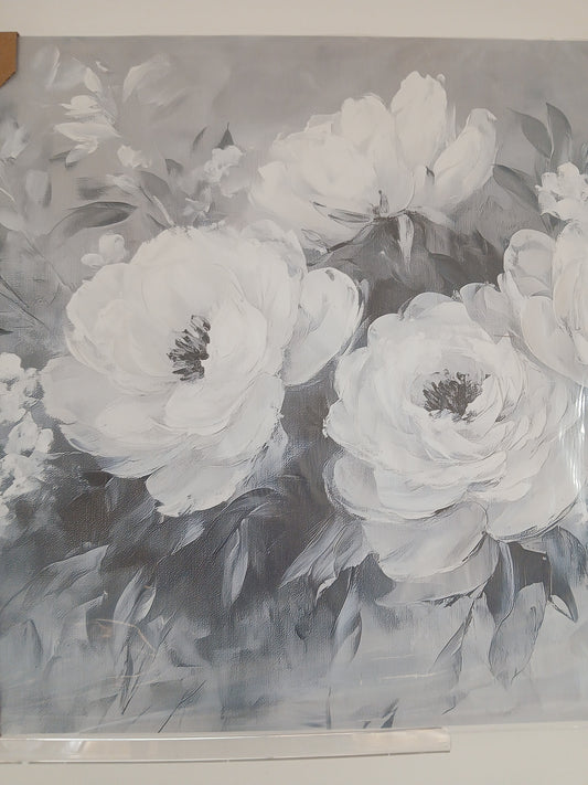 Blooming Rose Design in Black And White Tones Canvas Print