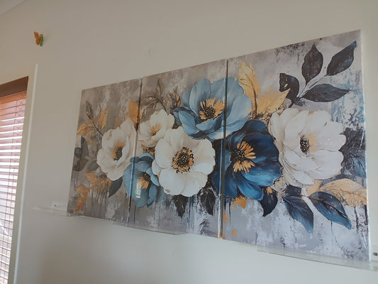 Blue Dandelion Canvas Wall Art Print 3pc Set