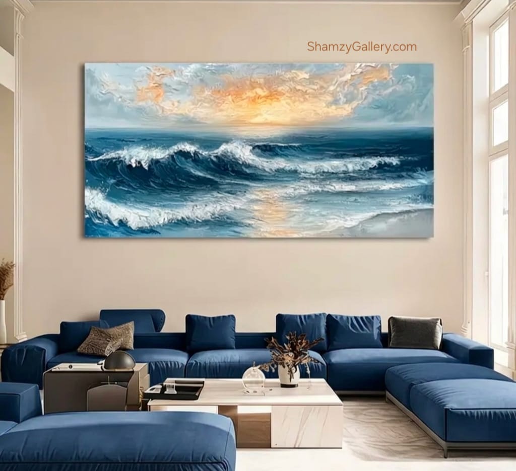 Hand Painted Oil Painting Seascape Sunset Wave Wall Art