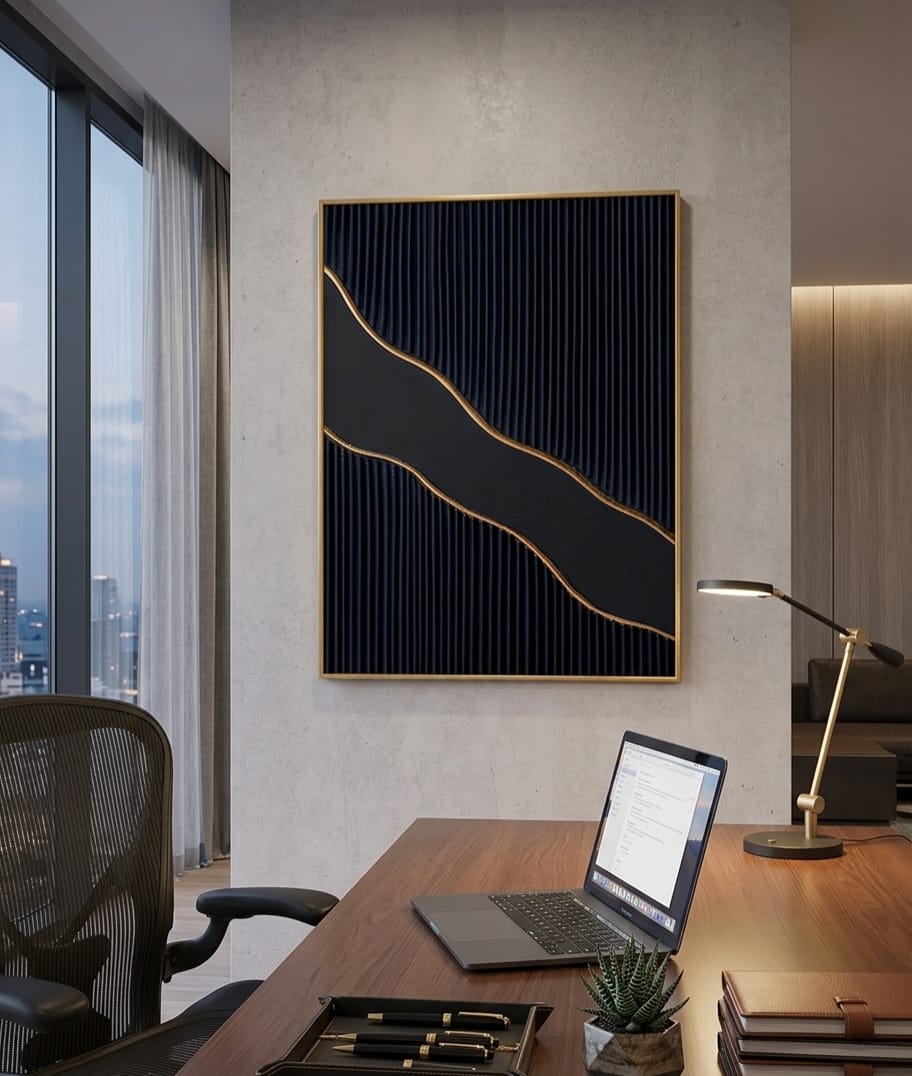 Hand Painted Oil Painting Luxury Black & Gold Geometric Abstract Art