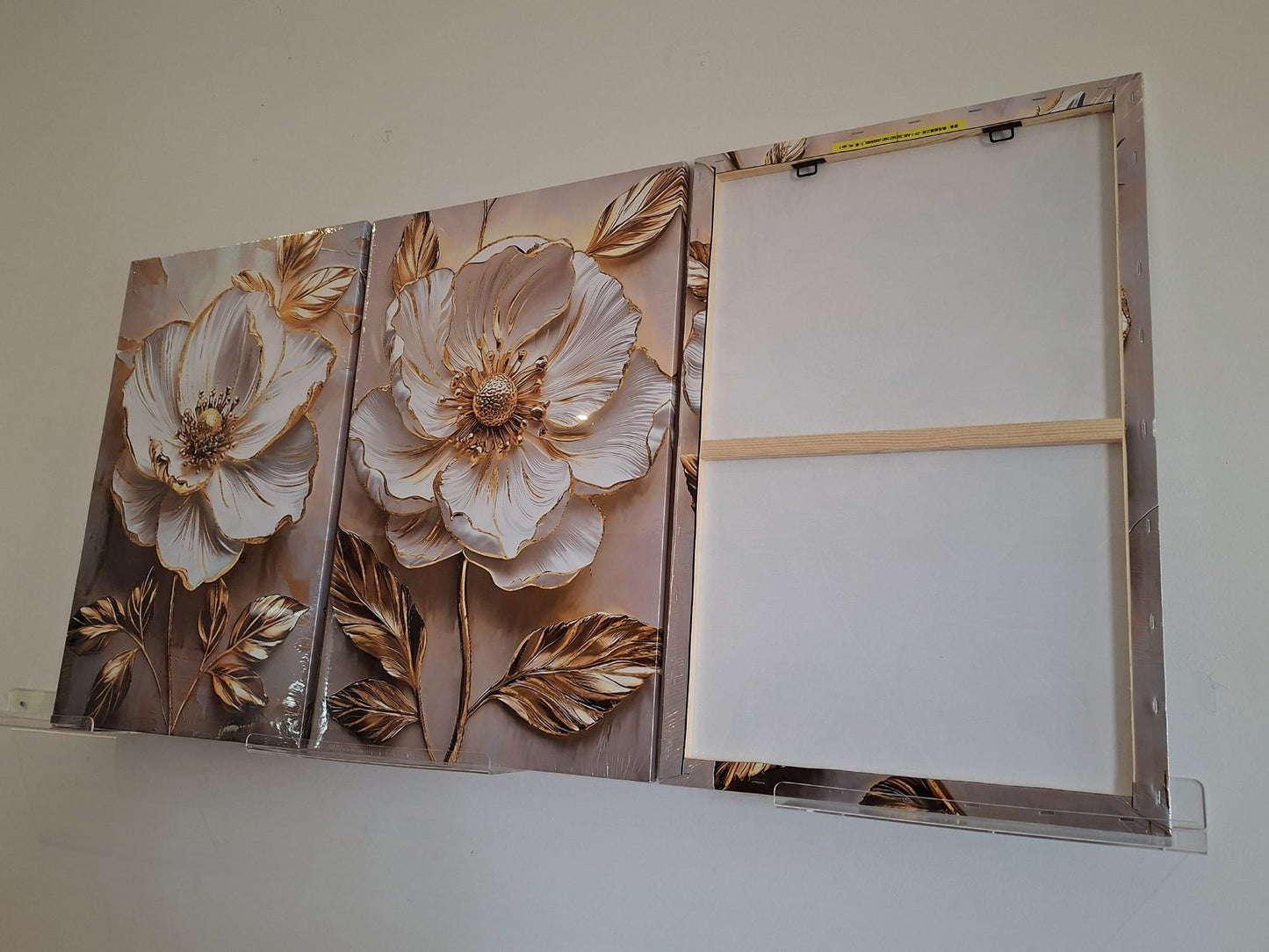 White Floral with Gold Leaf Canvas Wall Art Set