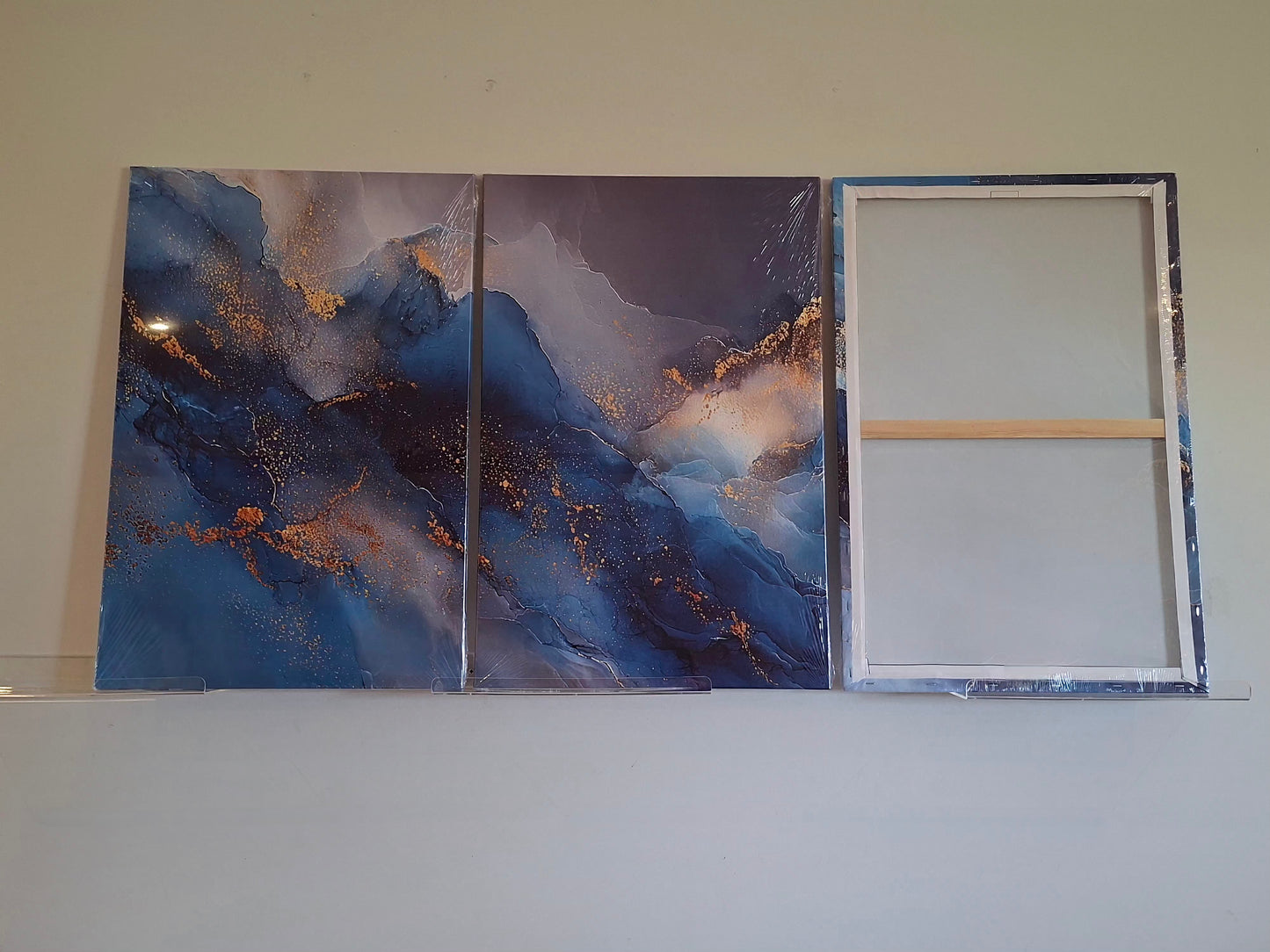 Blue & Gold Fluid Abstract Wall Art Set