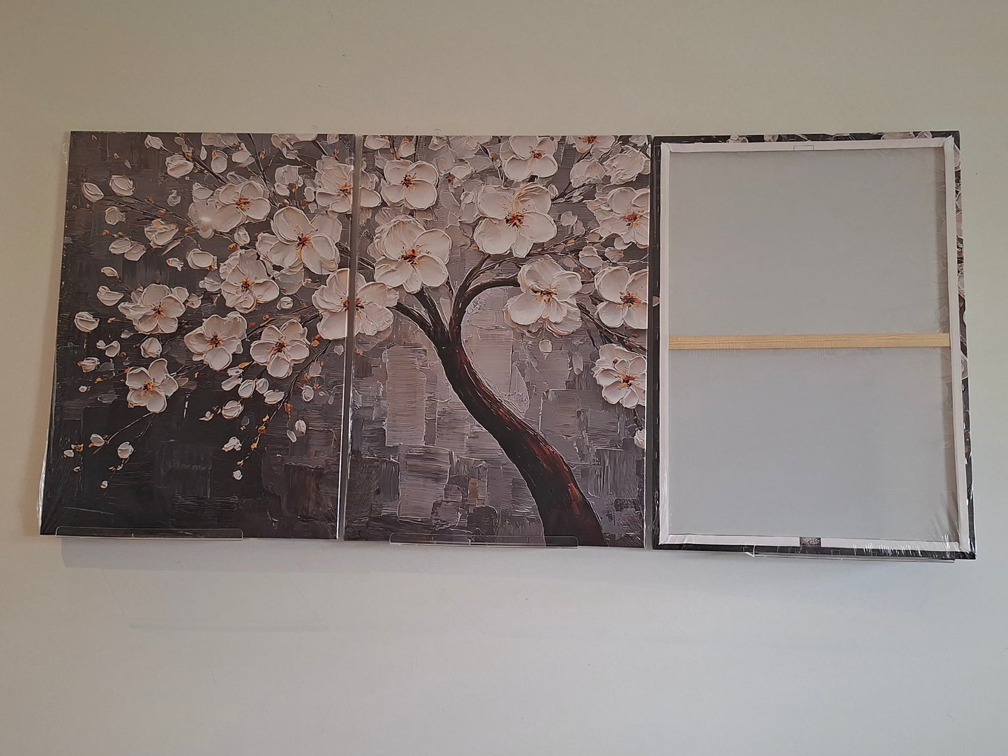 White Blossom Tree Canvas Wall Art – Grey Modern Elegance Décor
