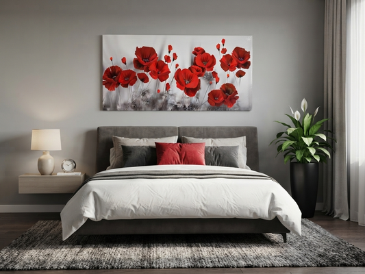 1pc Modern Floral Print - Red Poppy Canvas Wall Art