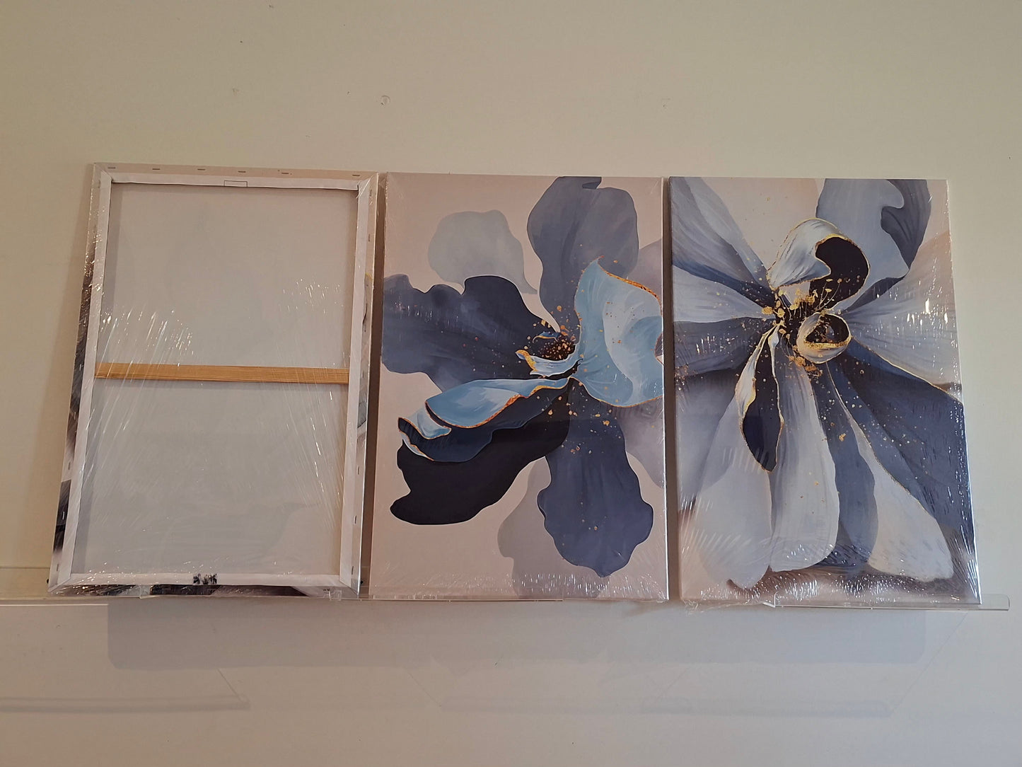 Blue Floral Abstract Canvas Wall Art Set