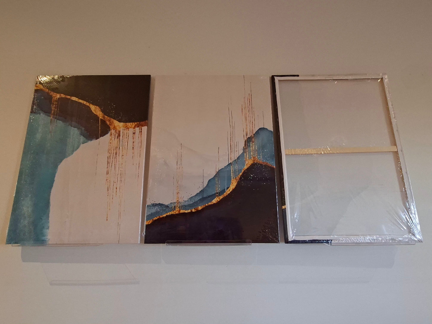 Modern Abstract Blue and Gold Canvas Wall Art Set