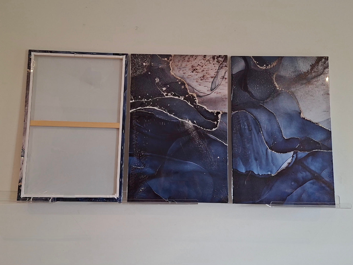 Blue Marble & Gold Canvas Wall Art Set – Modern Minimalist Elegance