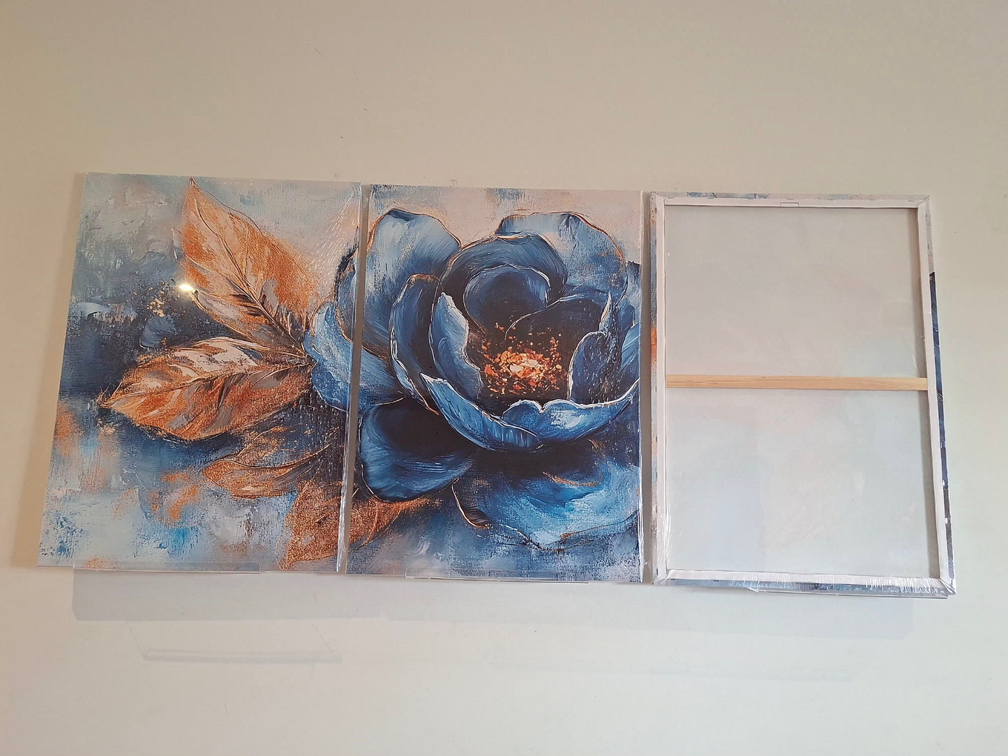 Golden Leaves & Blue Blossom Canvas Wall Art – Luxe Romantic Décor