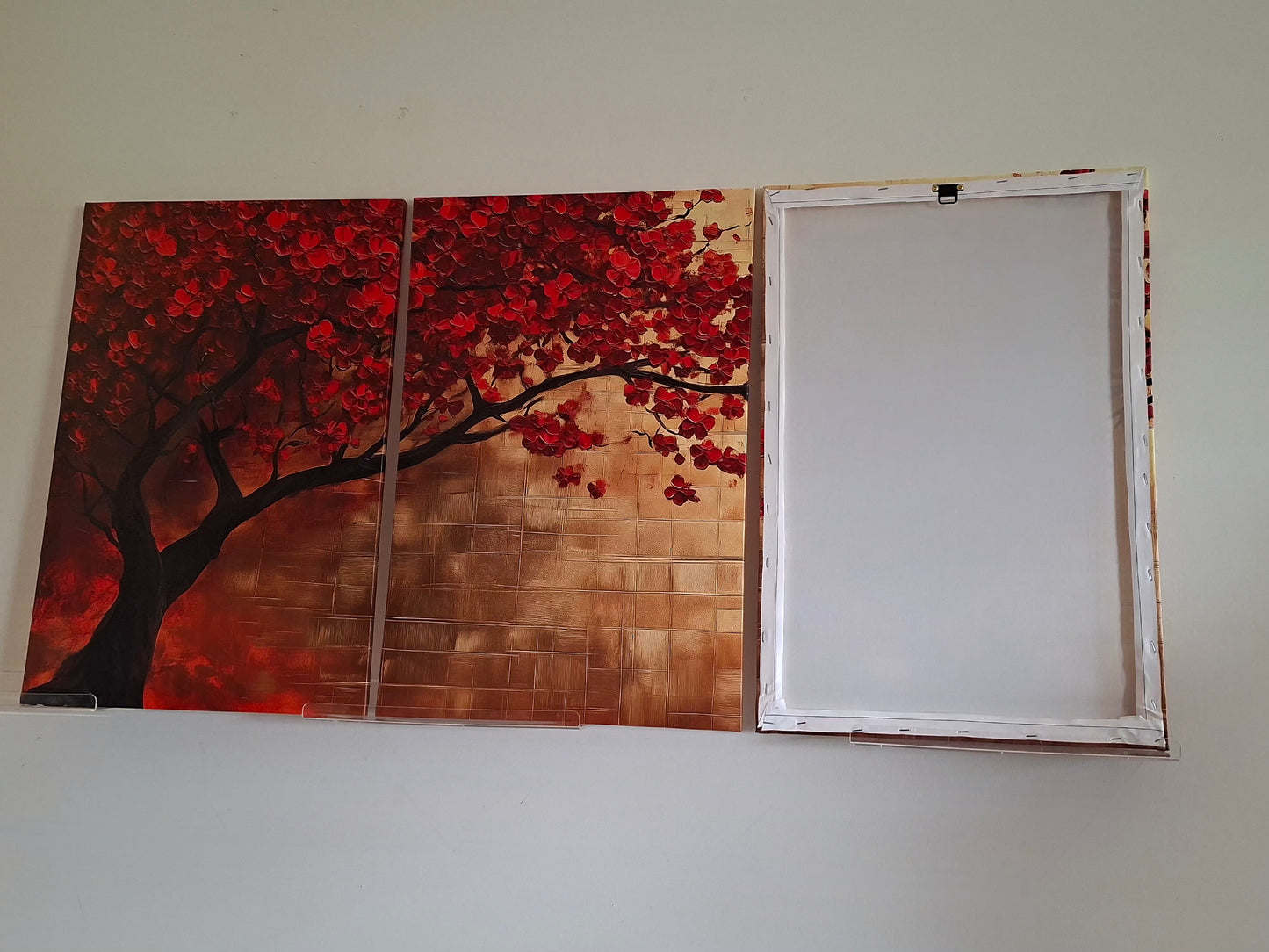 Red Starry Watercolor Tree Canvas Wall Art – Abstract Modern Décor