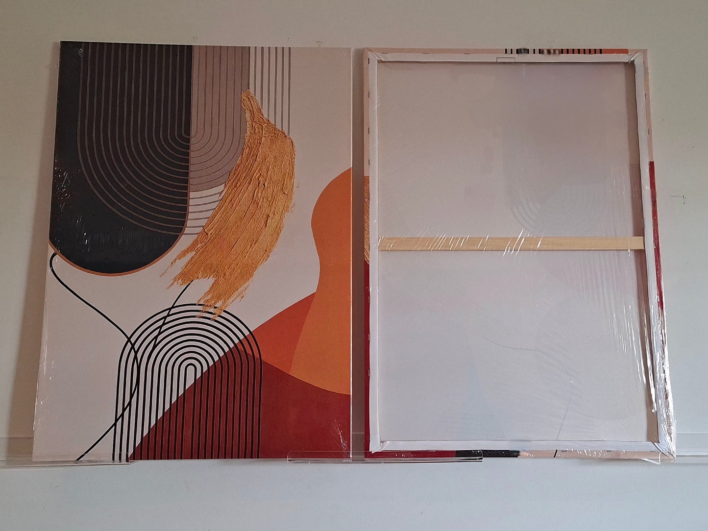 Bold Geometric Canvas Wall Art 2pc Set – Gold Accent Modern Décor