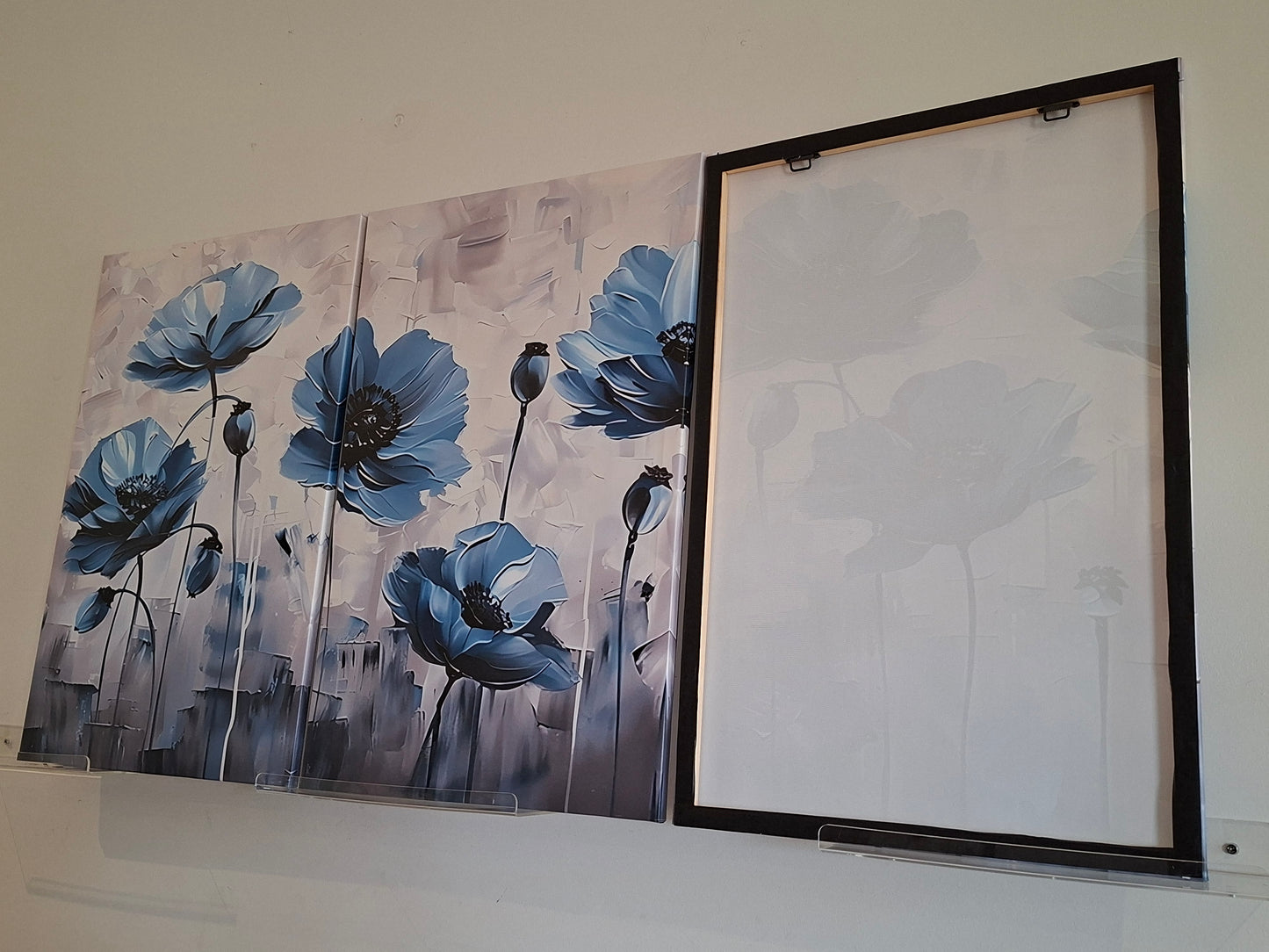 Blue Floral Canvas Wall Art Set