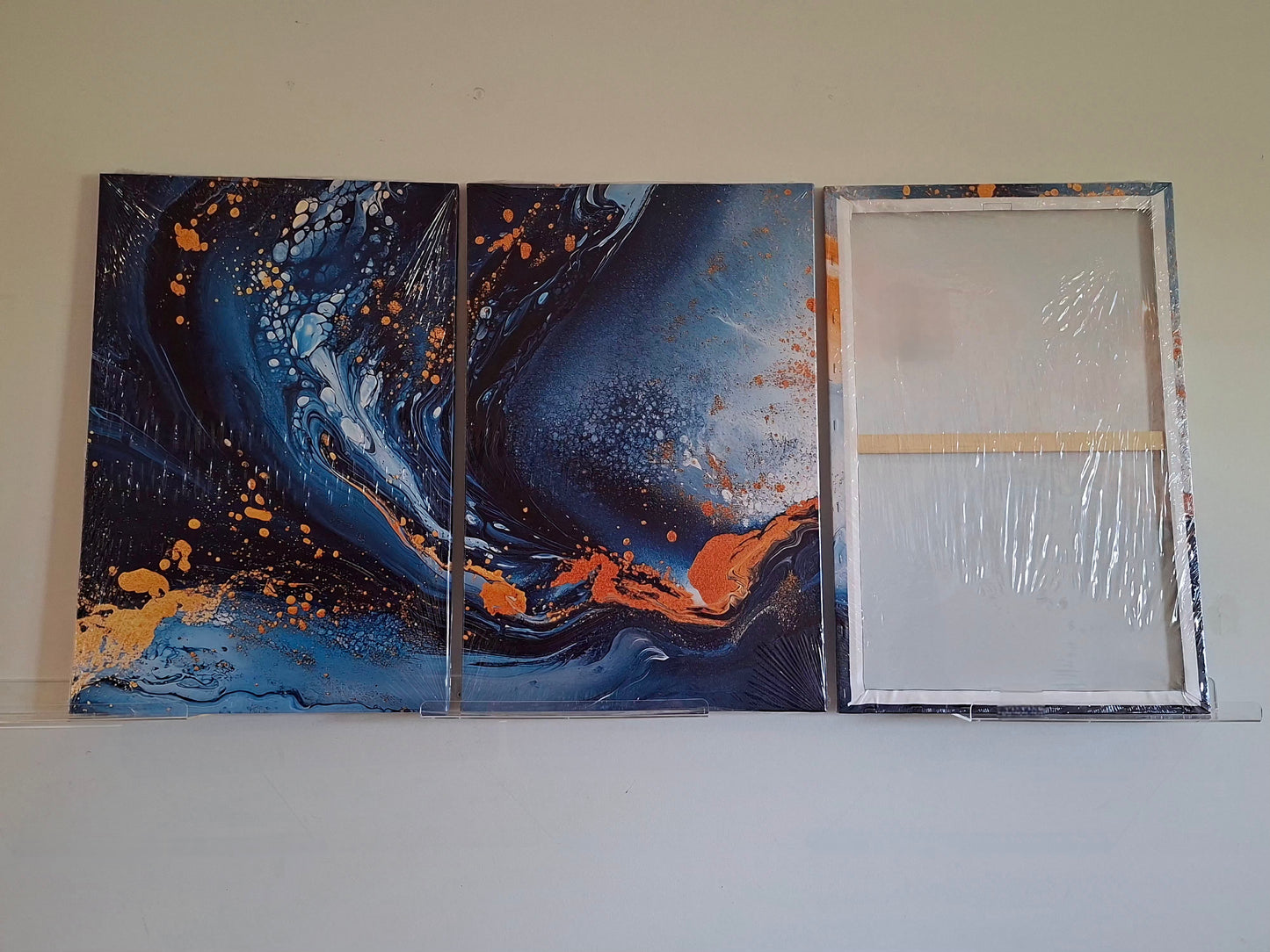 Blue Ripple & Gold Abstract Wall Art Set