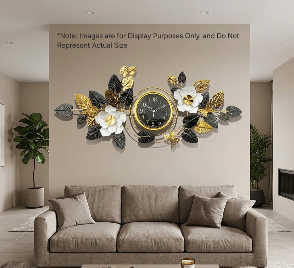 Modern Stainless Steel Wrought Iron Wall Clock – Black, White & Gold
