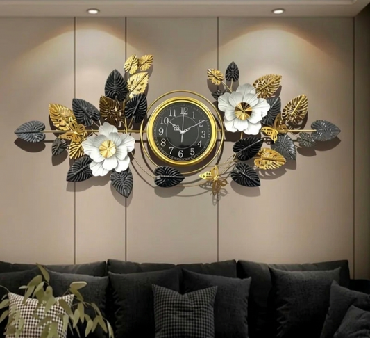 Modern Stainless Steel Wrought Iron Wall Clock – Black, White & Gold