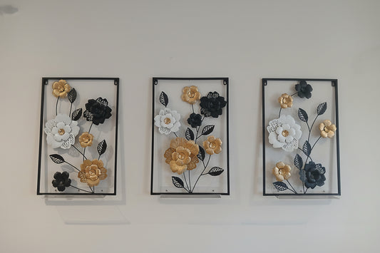 Black, White & Gold Metal Floral Wall Art