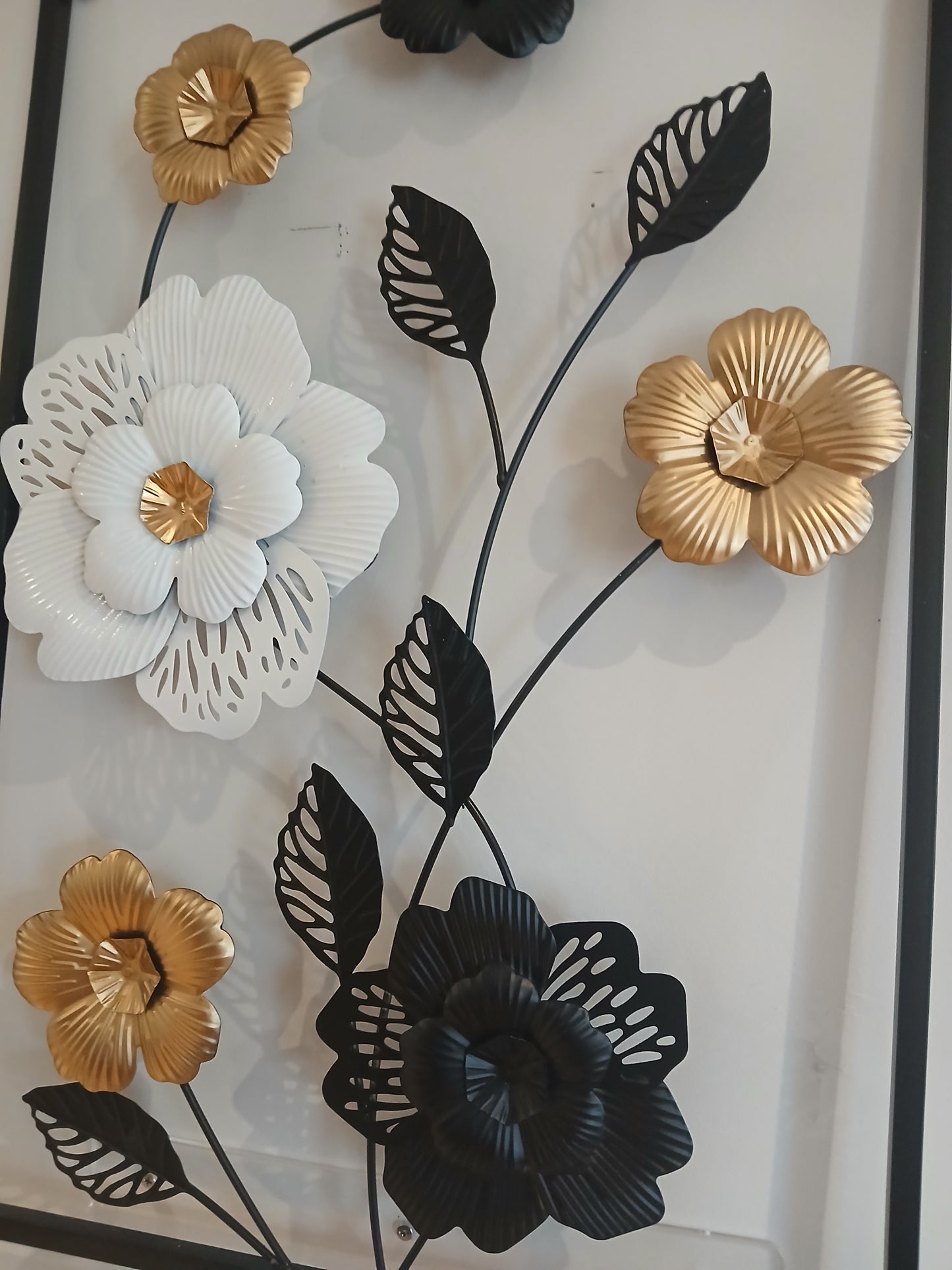 Black, White & Gold Metal Floral Wall Art