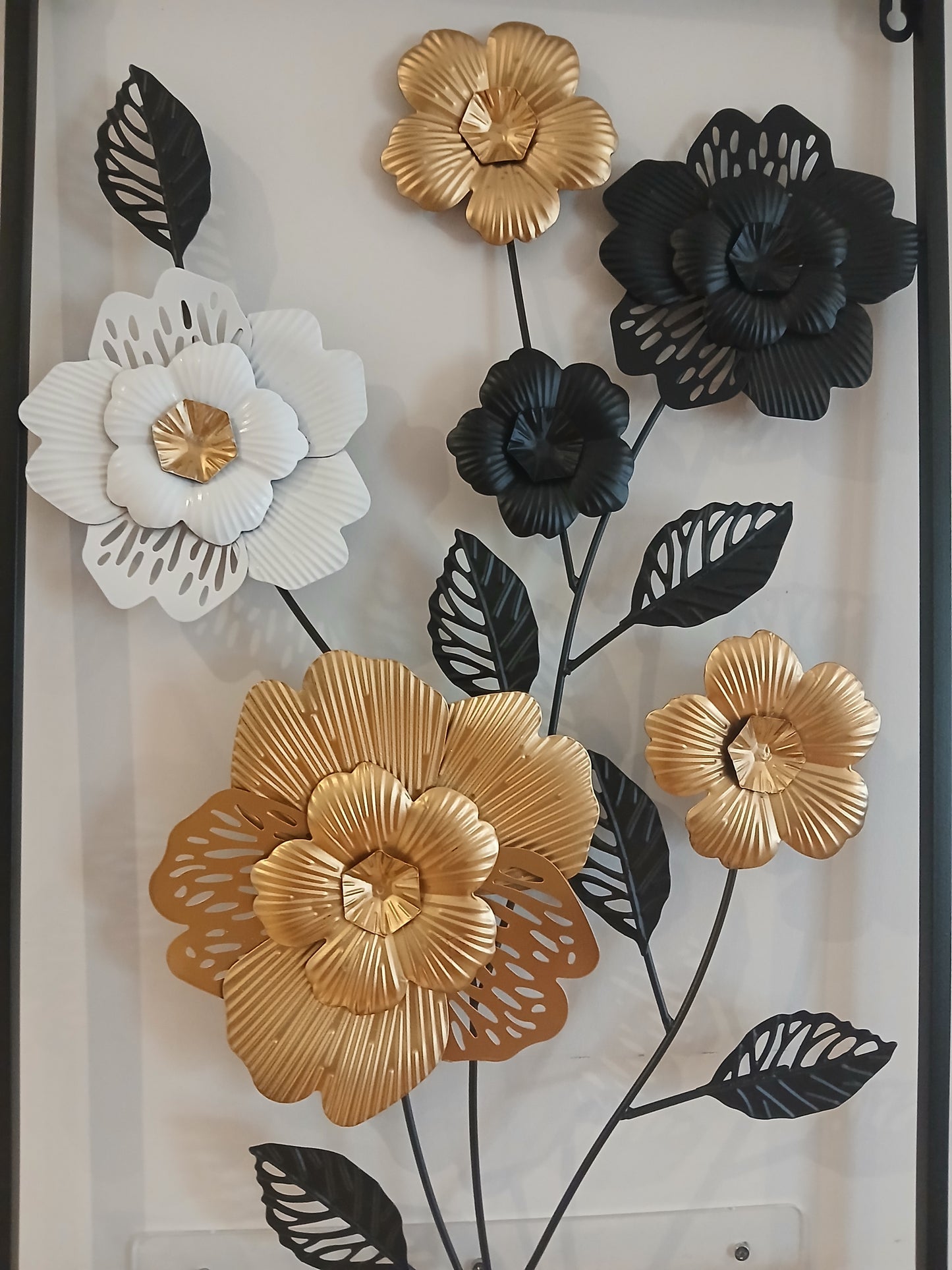 Black, White & Gold Metal Floral Wall Art
