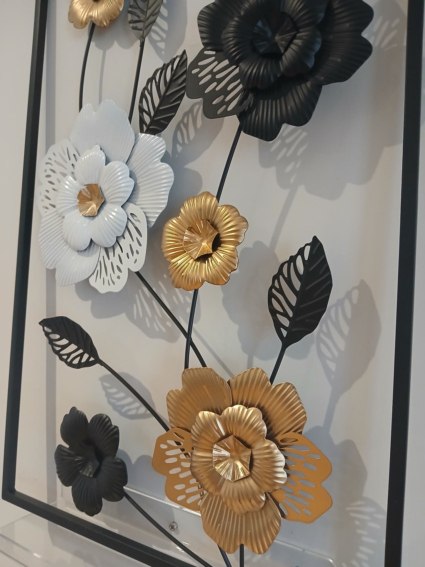 Black, White & Gold Metal Floral Wall Art