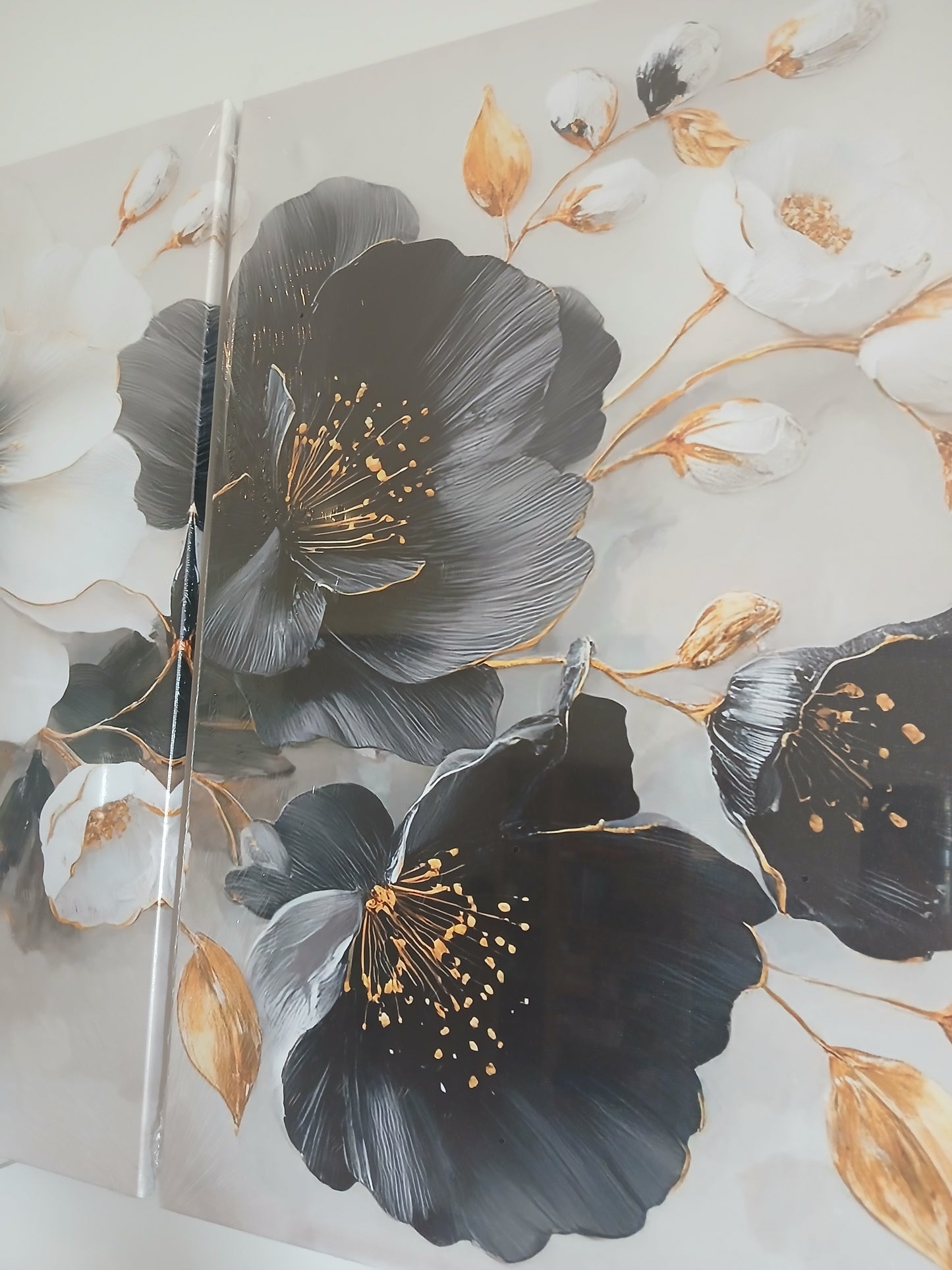 Black, White & Gold Floral Wall Art - 3pcs Set