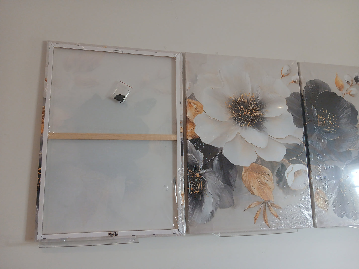 Black, White & Gold Floral Wall Art - 3pcs Set
