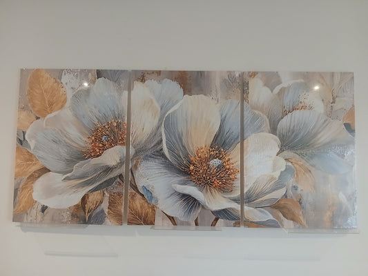 Elegant Blue Floral Canvas Wall Art – Gold Accent Modern Botanical Print