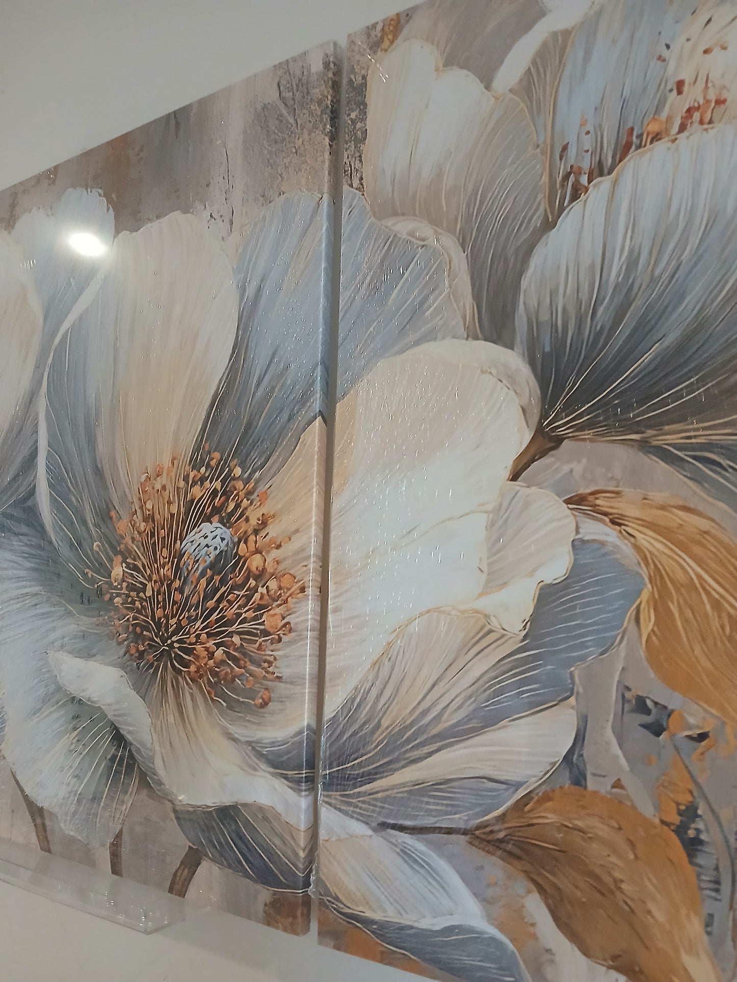 Elegant Blue Floral Canvas Wall Art – Gold Accent Modern Botanical Print