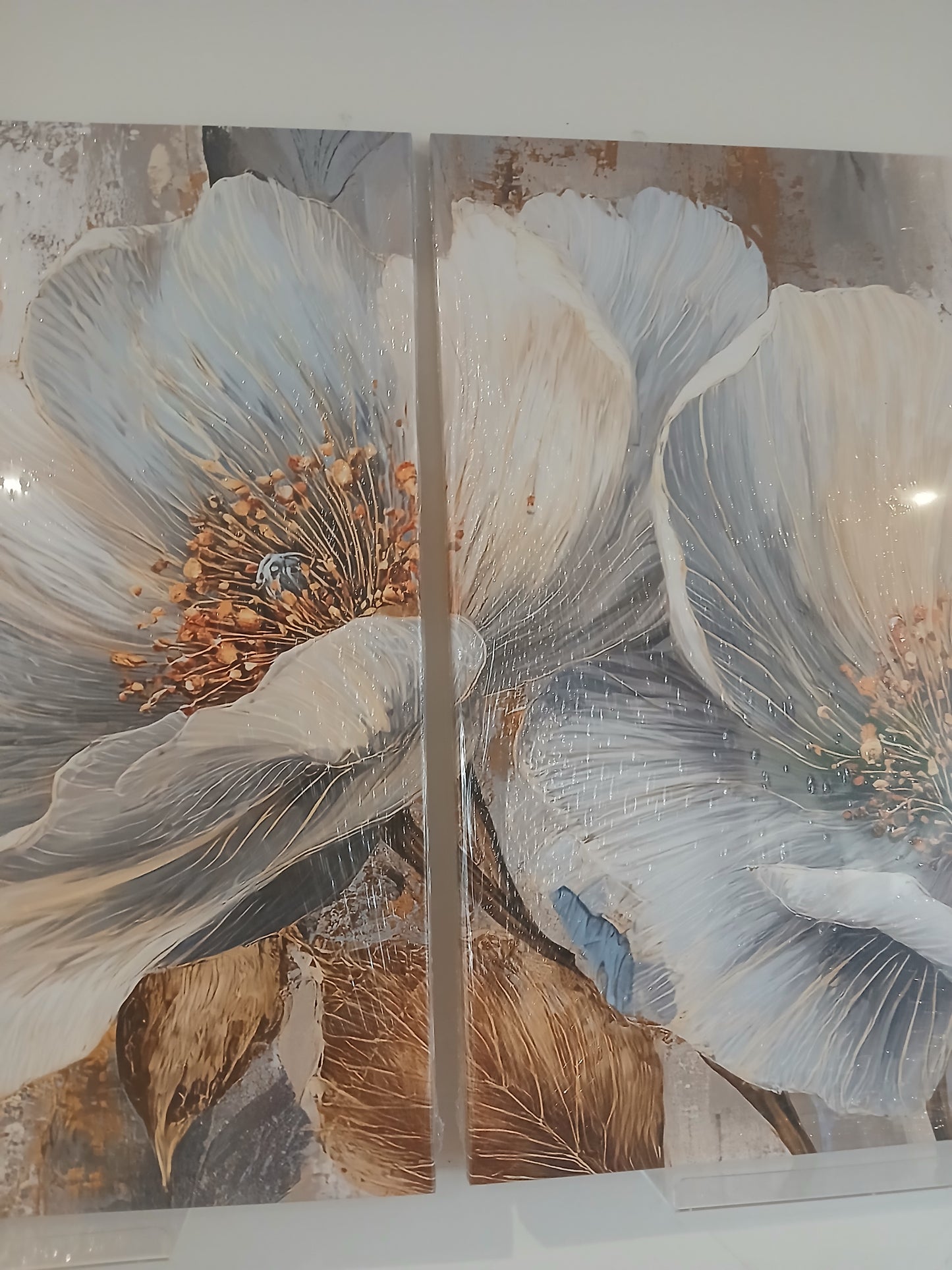 Elegant Blue Floral Canvas Wall Art – Gold Accent Modern Botanical Print