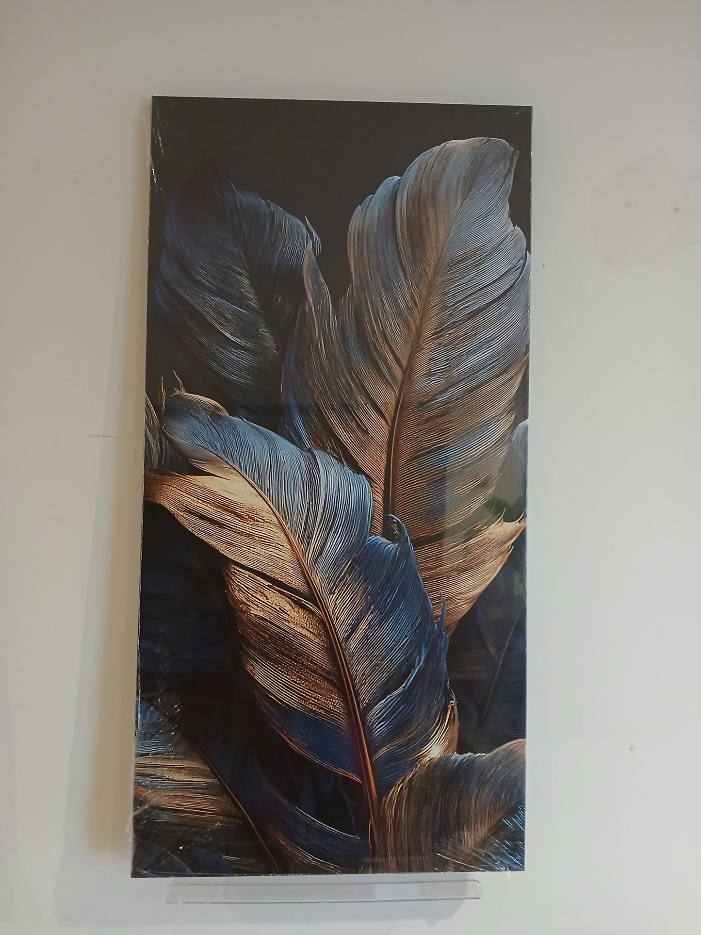 Elegant Blue & Gold Feather Canvas Print Wall Art - 1pc