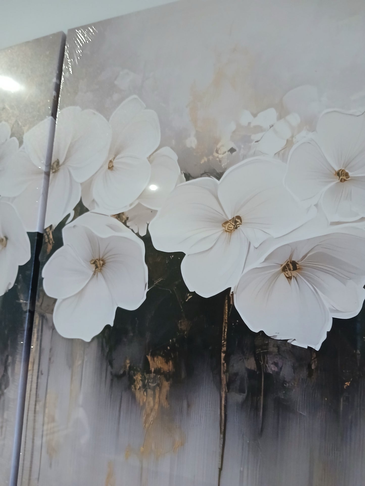 White Flower Canvas Wall Art Set – Grey & Gold Modern Framed Prints