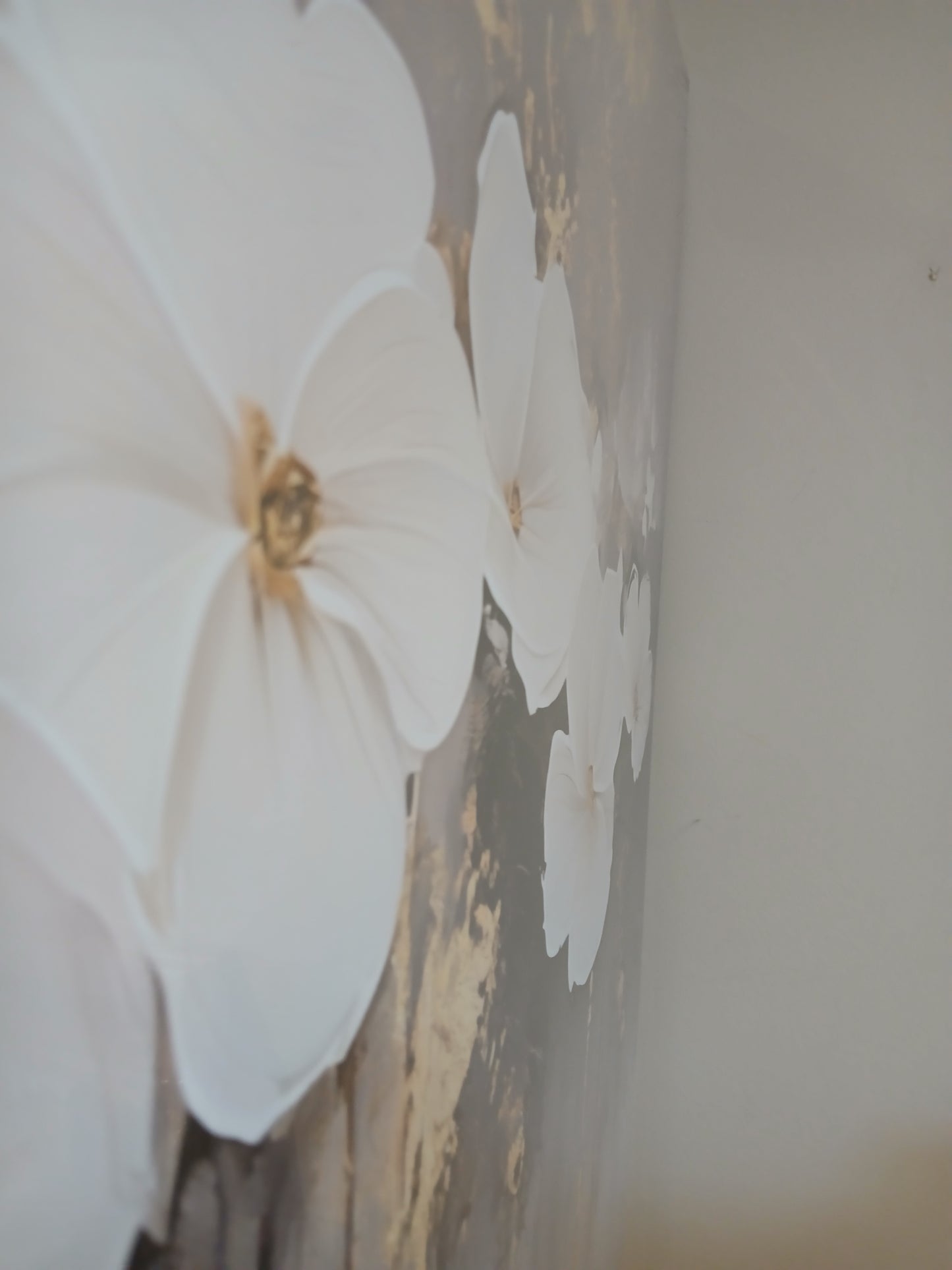 White Flower Canvas Wall Art Set – Grey & Gold Modern Framed Prints