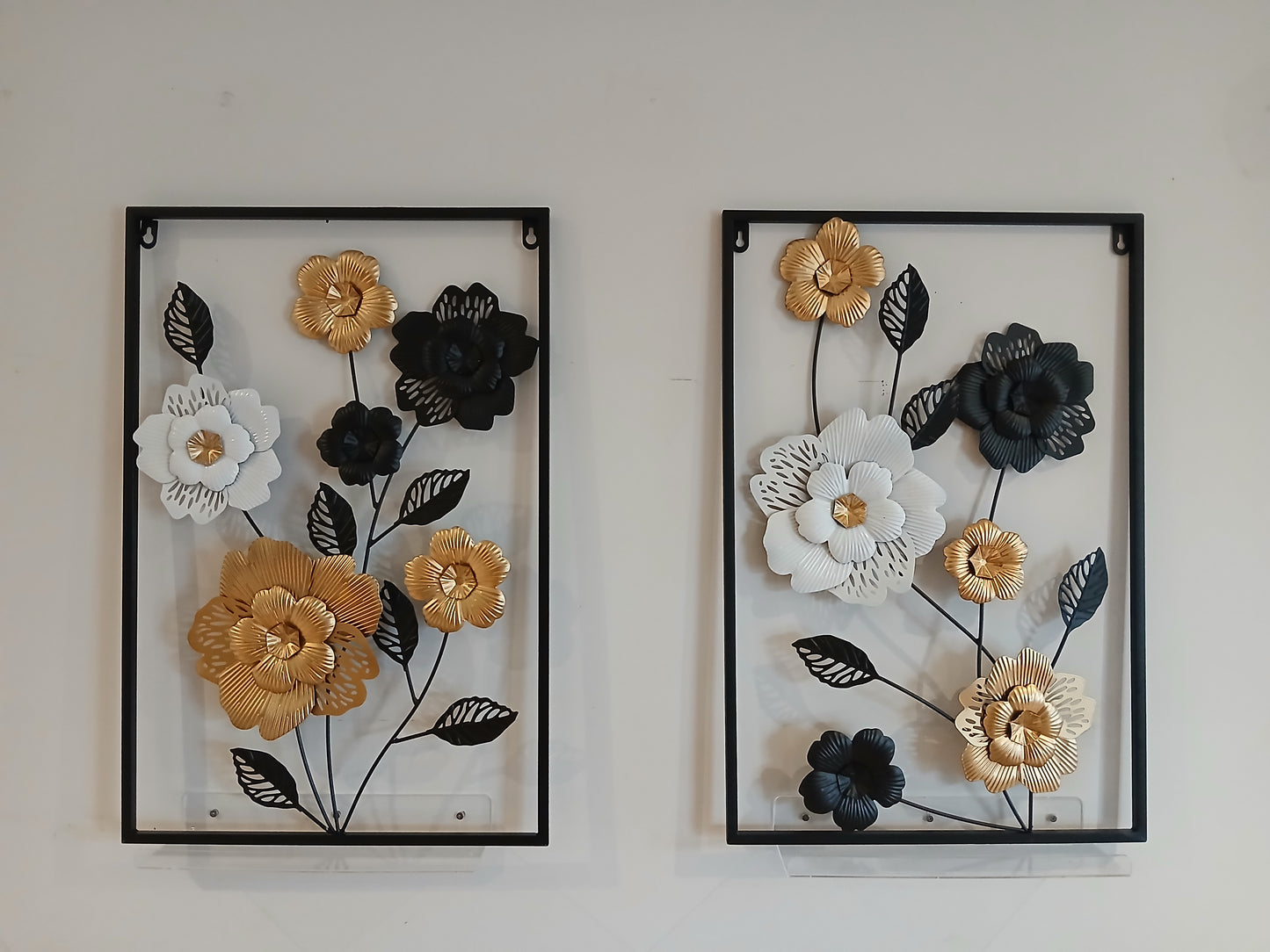 Black, White & Gold Metal Floral Wall Art