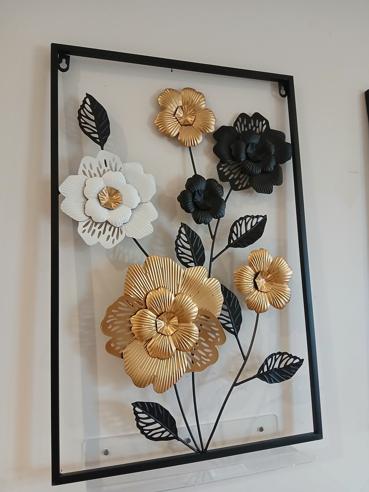 Black, White & Gold Metal Floral Wall Art