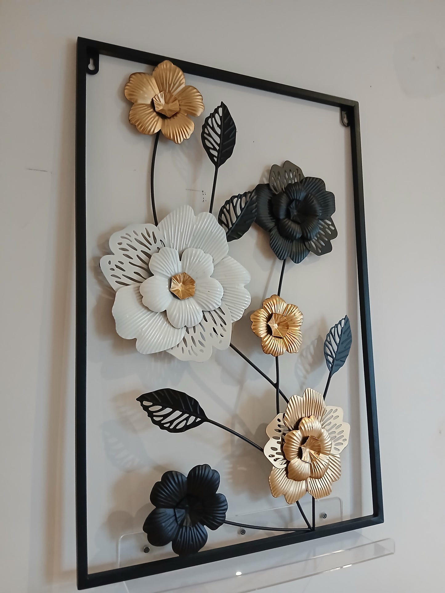 Black, White & Gold Metal Floral Wall Art