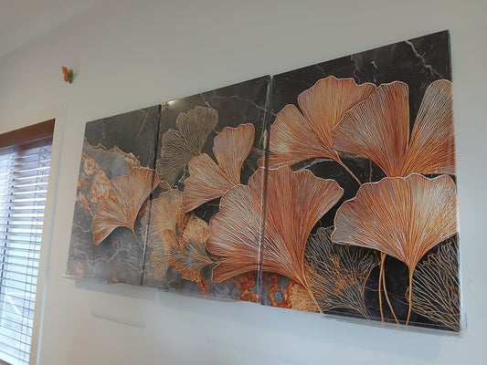 Black & Gold Ginkgo Leaves Canvas Print Wall Art