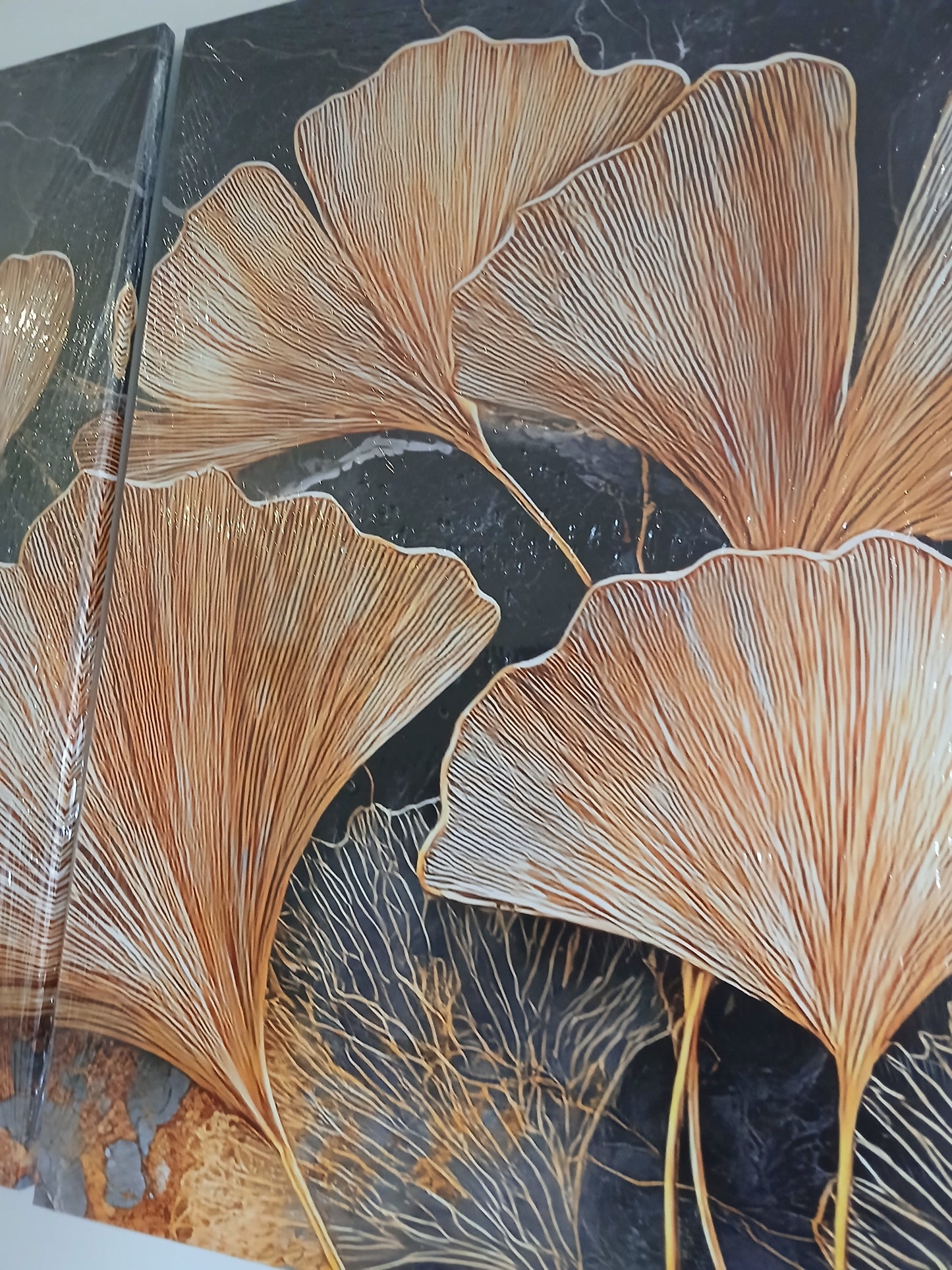 Black & Gold Ginkgo Leaves Canvas Print Wall Art