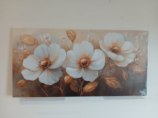 Horizontal Botanical Canvas Wall Art – White & Gold Elegant Print