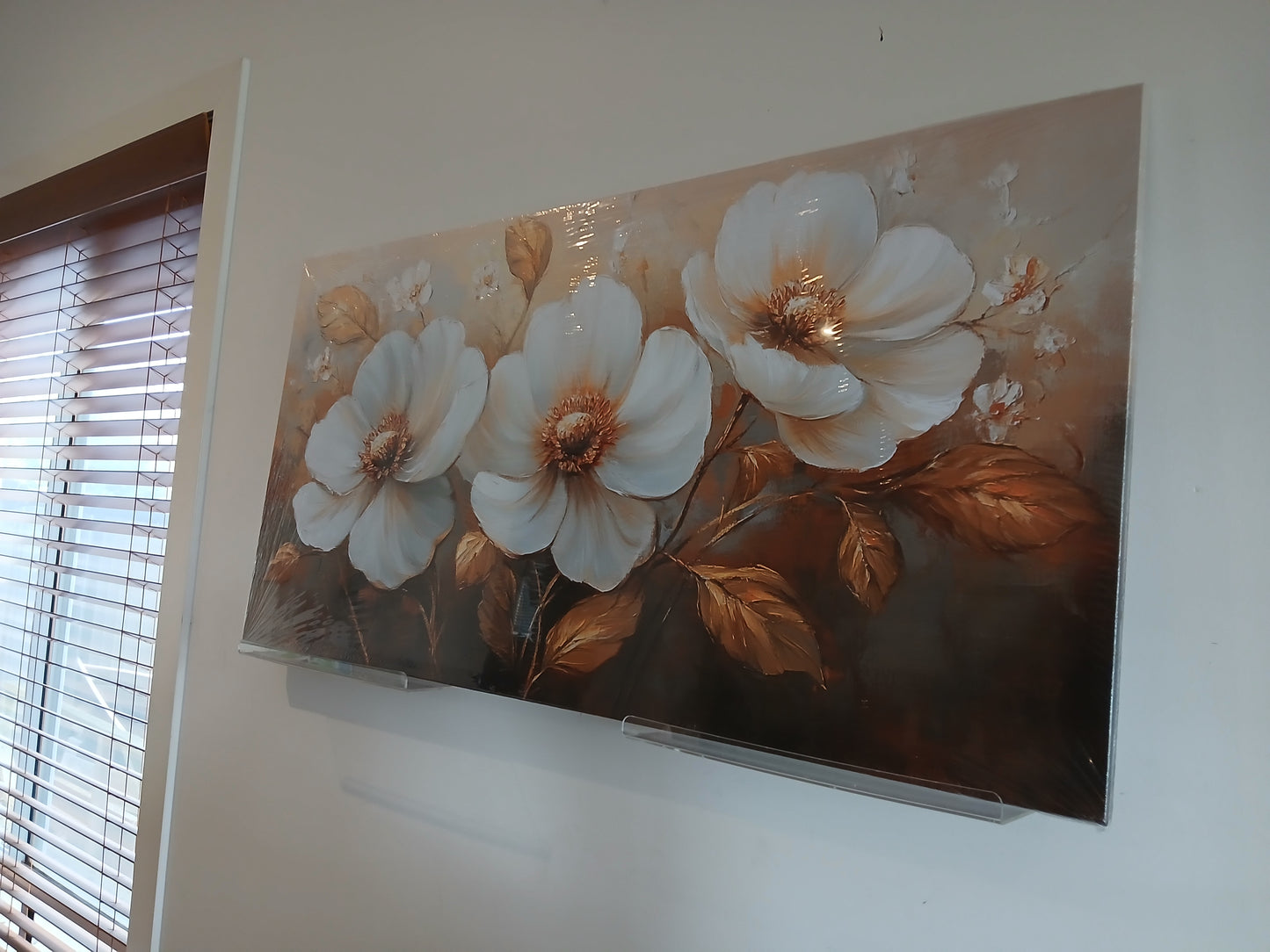 Horizontal Botanical Canvas Wall Art – White & Gold Elegant Print