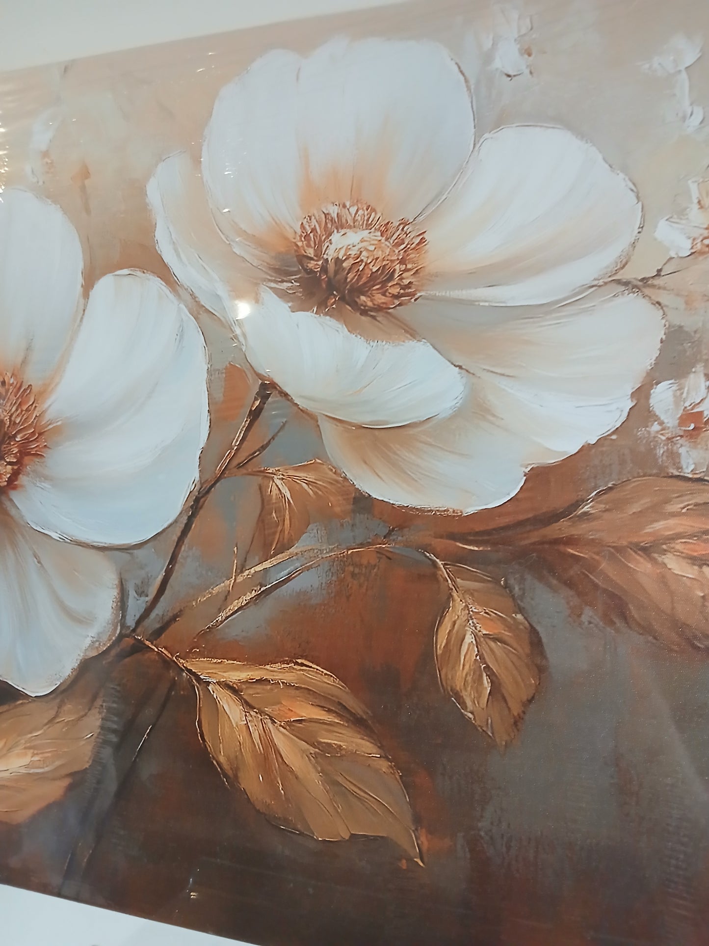 Horizontal Botanical Canvas Wall Art – White & Gold Elegant Print