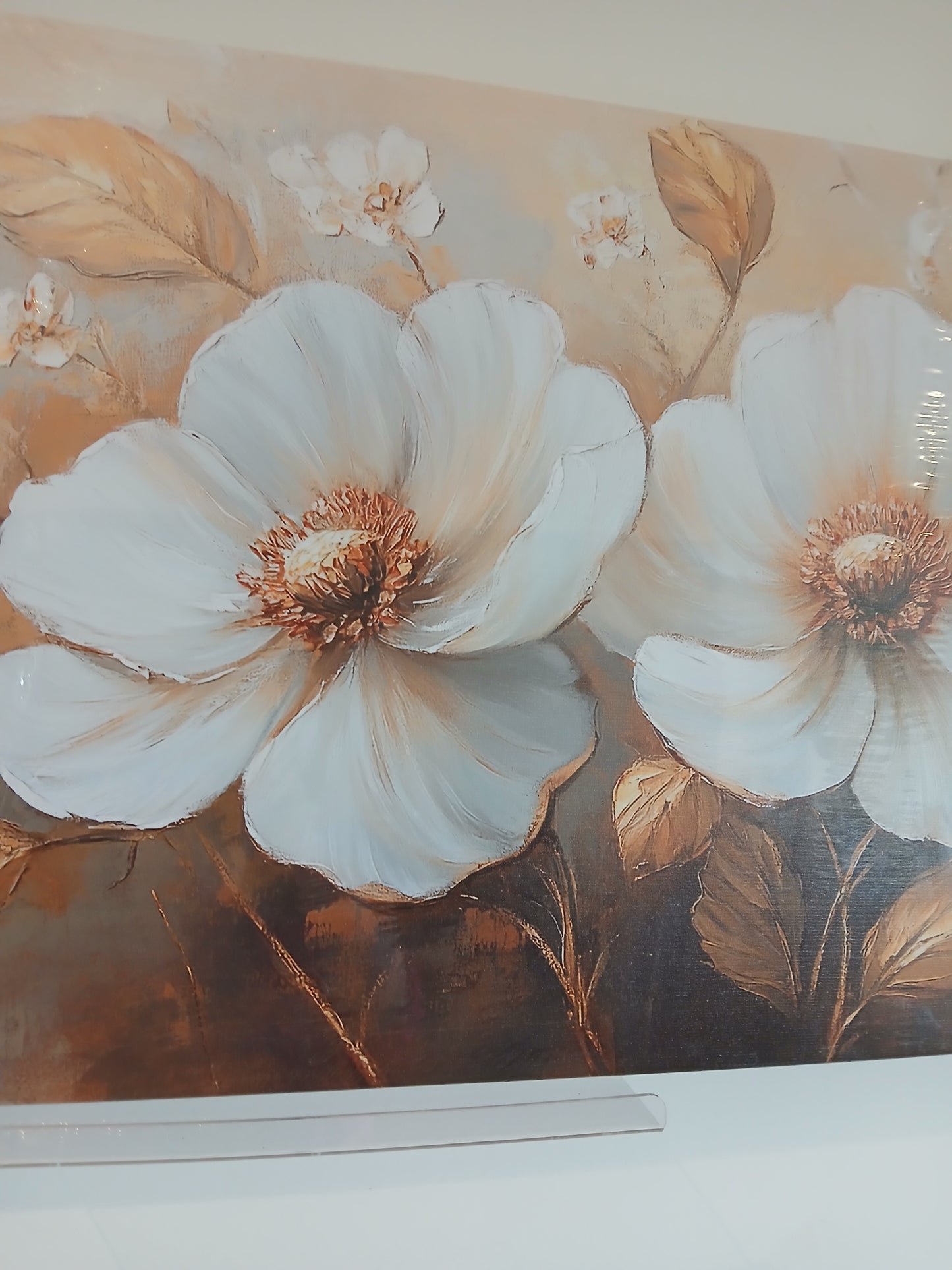 Horizontal Botanical Canvas Wall Art – White & Gold Elegant Print