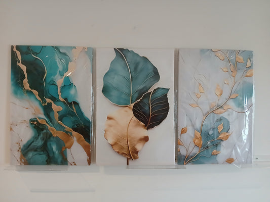 Abstract Floral Marble Green & Gold Canvas Prints Wall Art