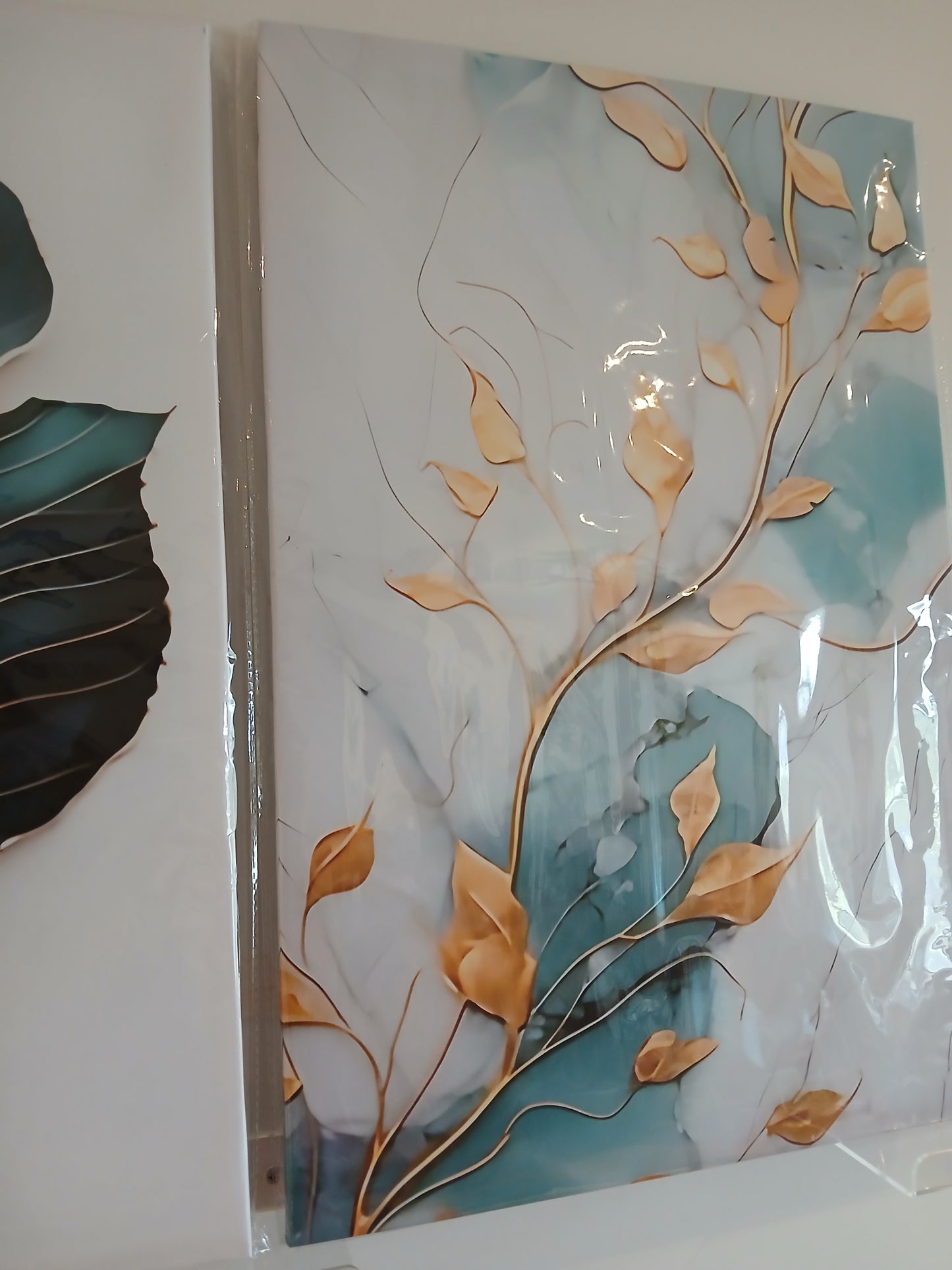 Abstract Floral Marble Green & Gold Canvas Prints Wall Art
