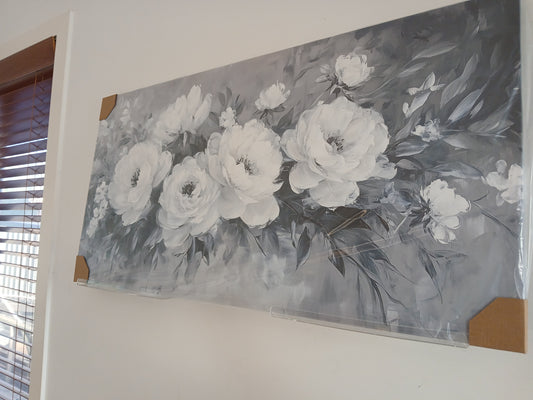 Blooming Rose Design in Black And White Tones Canvas Print