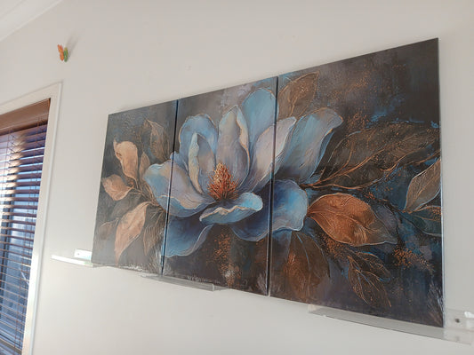 Blue Flower Modern Botanical Canvas Wall Art Print 3pcs Set