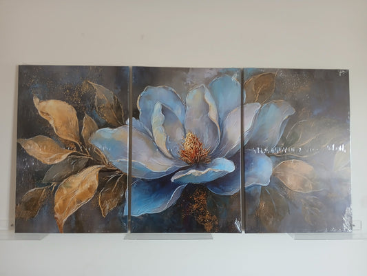 Blue Flower Modern Botanical Canvas Wall Art Print 3pcs Set