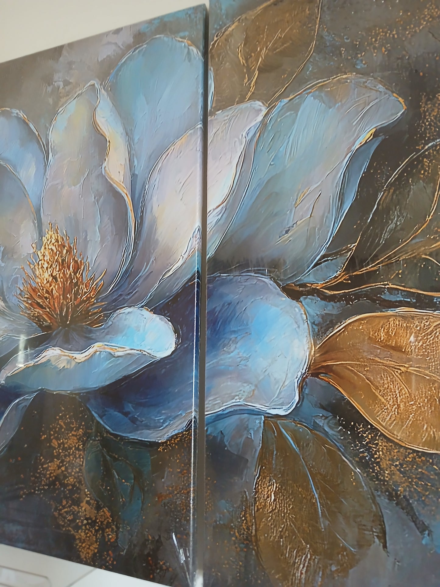 Blue Flower Modern Botanical Canvas Wall Art Print 3pcs Set