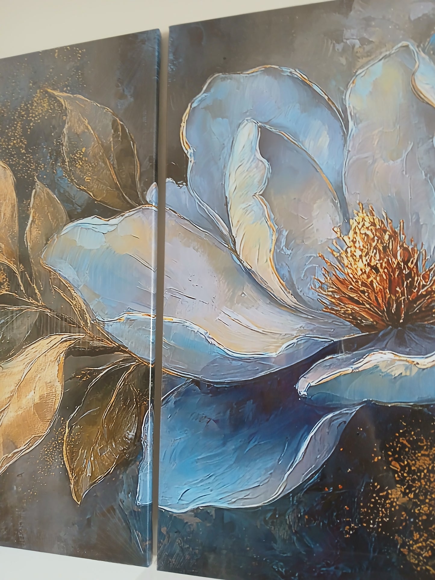 Blue Flower Modern Botanical Canvas Wall Art Print 3pcs Set
