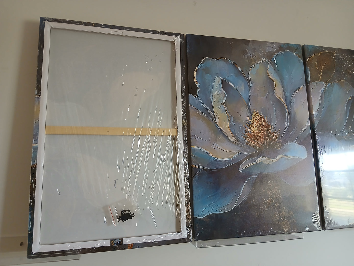 Blue Flower Modern Botanical Canvas Wall Art Print 3pcs Set