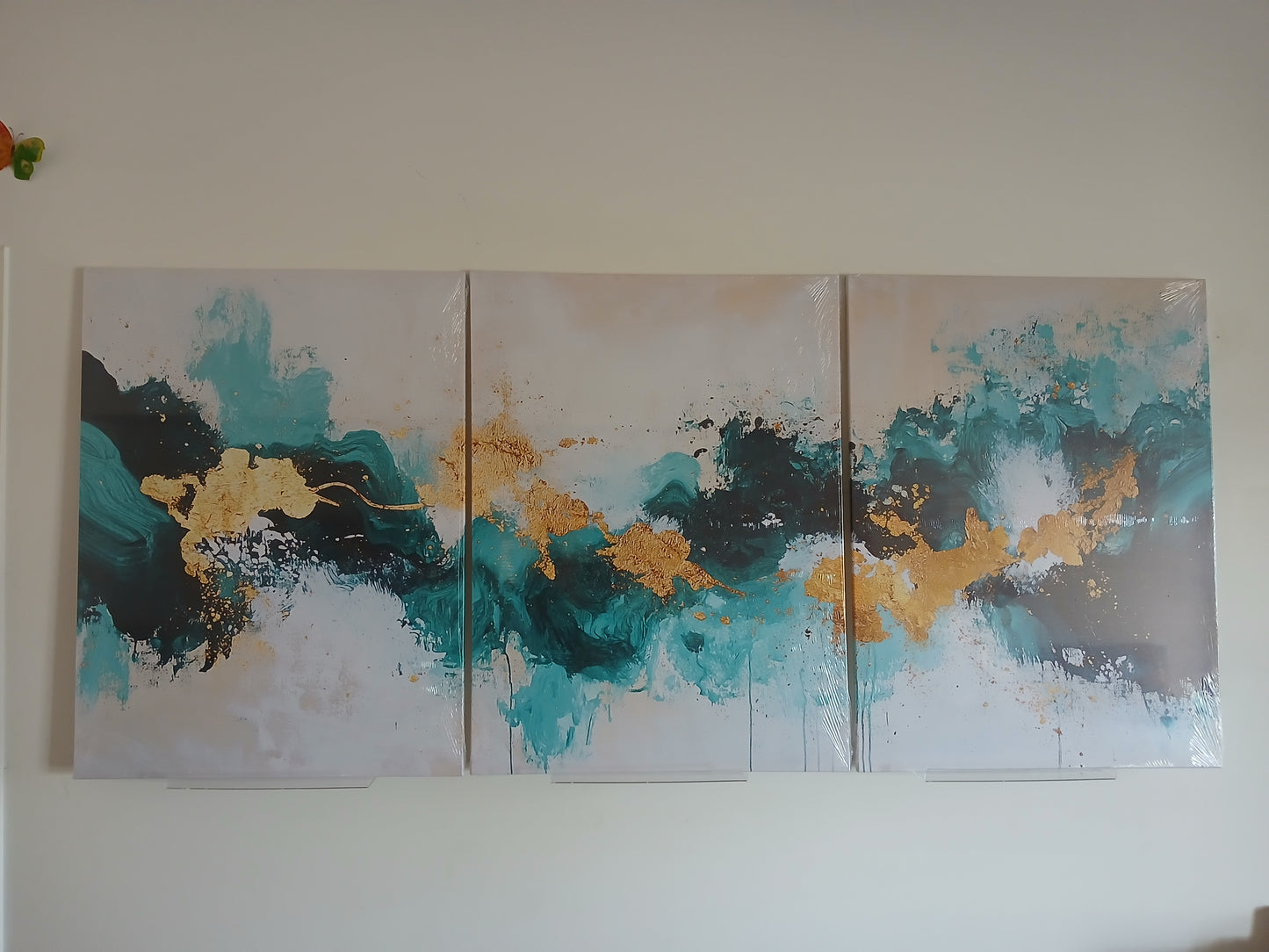 Coastal Abstract Teal & Gold Waves Canvas Print Wall Art